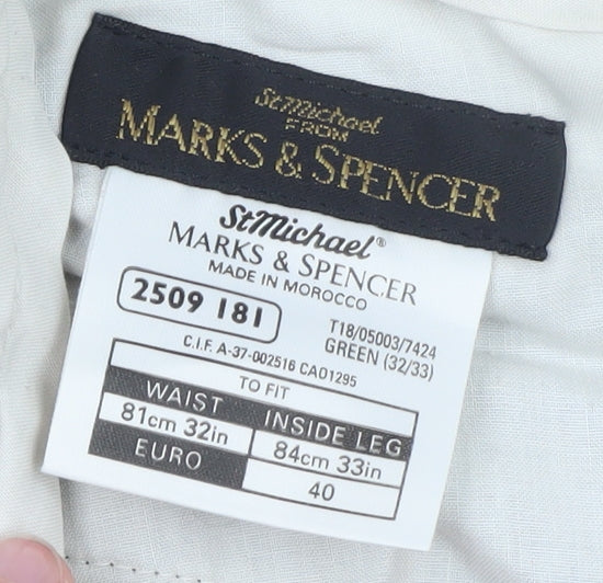 Marks and Spencer Men’s Green Corduroy Trousers 32W 33L Retro Style