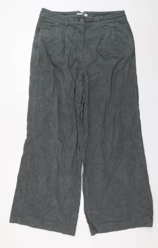 White Stuff Grey Wide-Leg Corduroy Trousers L Unisex