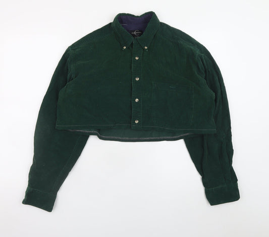 Consensus Women's Green Cropped Corduroy Button-Up Shirt M