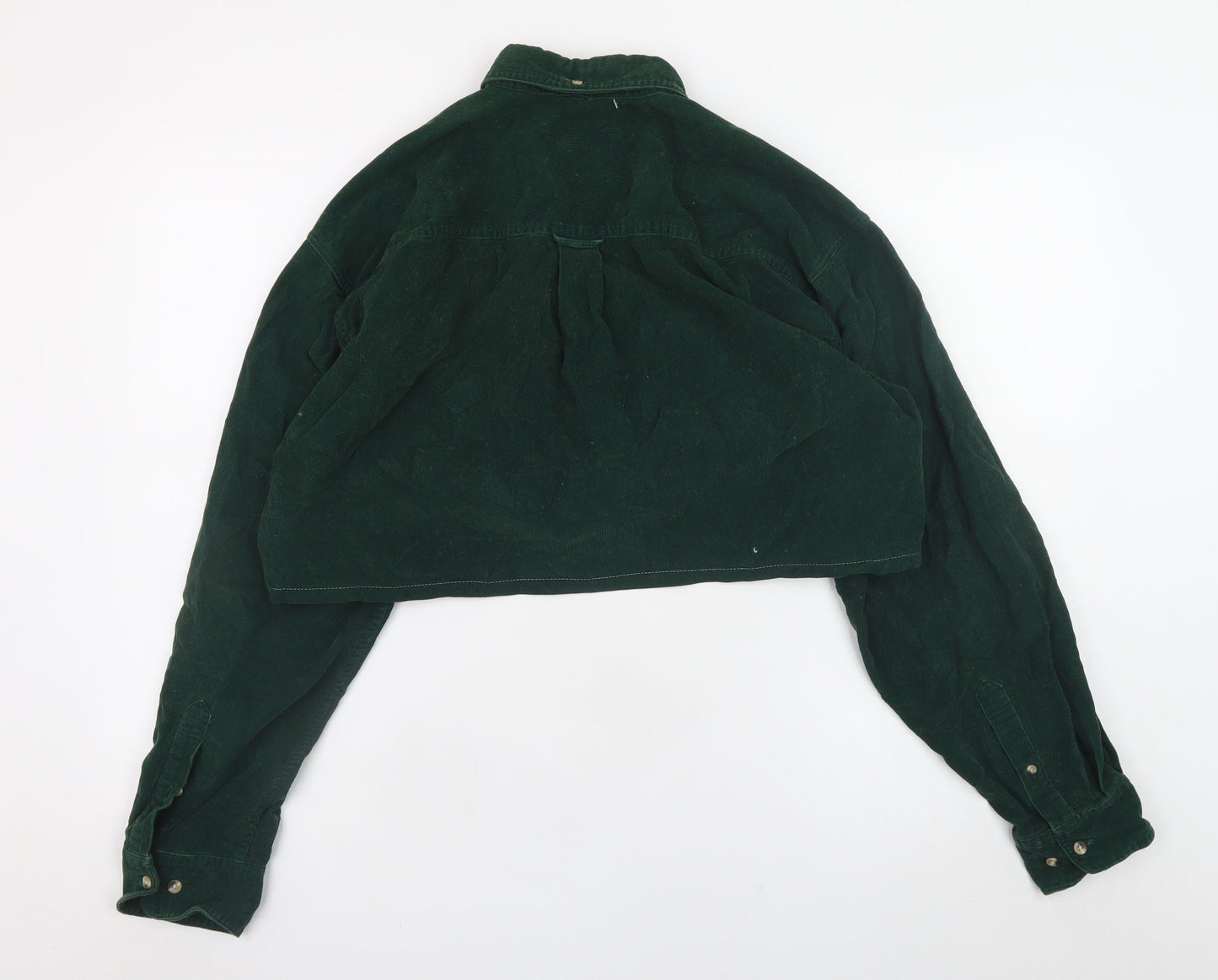 Consensus Women's Green Cropped Corduroy Button-Up Shirt M