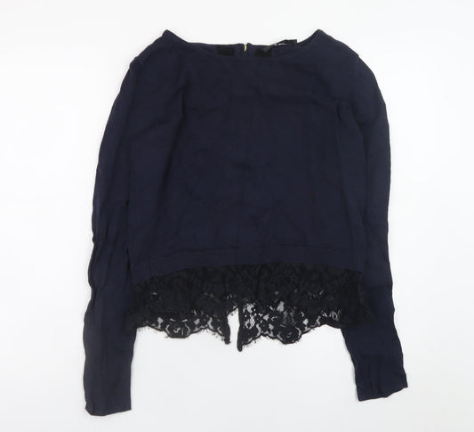 Coast Womens Blue Lace Hem Jumper Small Elegant Long Sleeve Knit