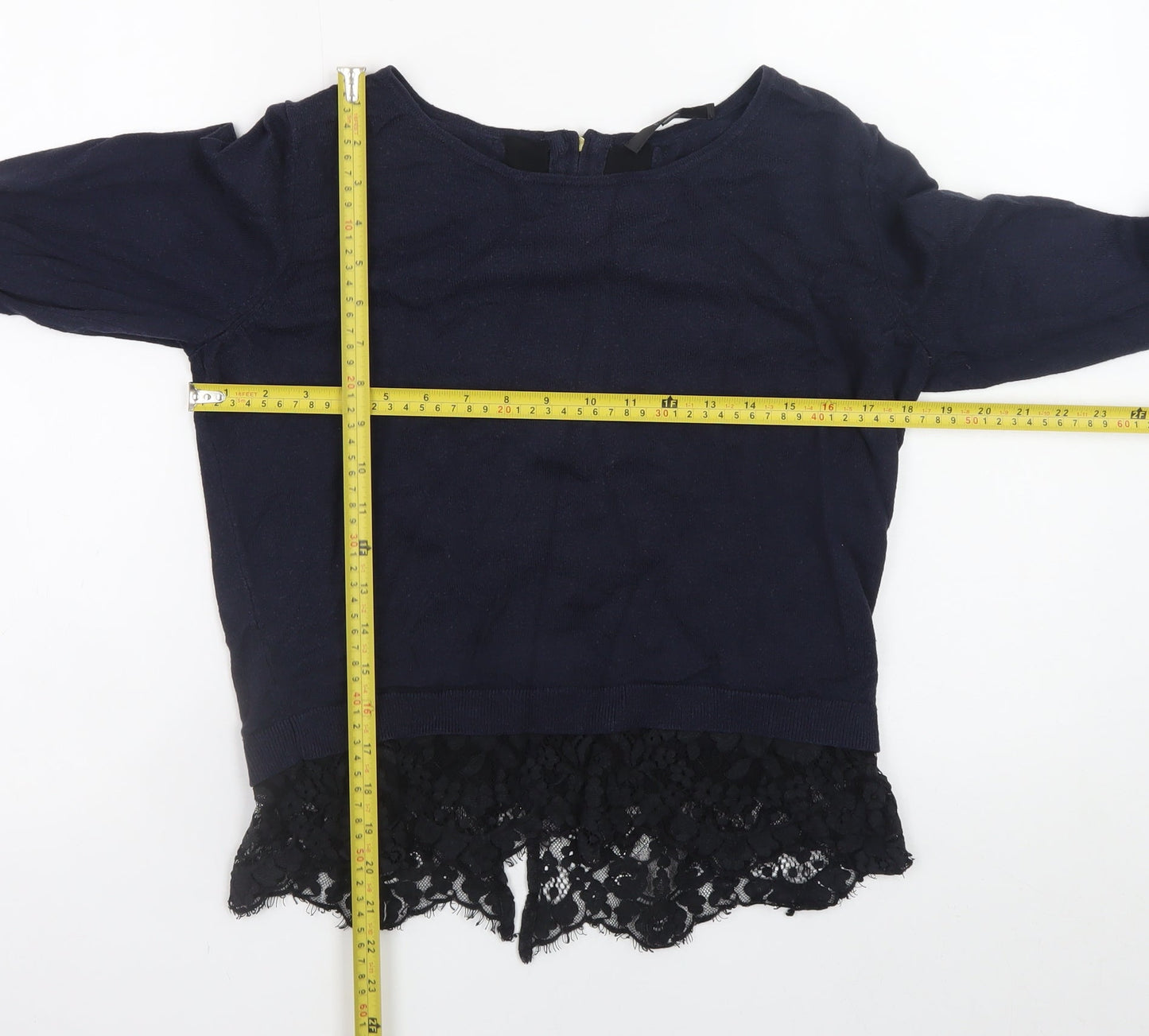 Coast Womens Blue Lace Hem Jumper Small Elegant Long Sleeve Knit