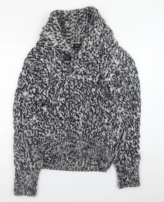 Zara Man Men's Grey Chunky-Knit Shawl Collar Pullover Jumper Size L