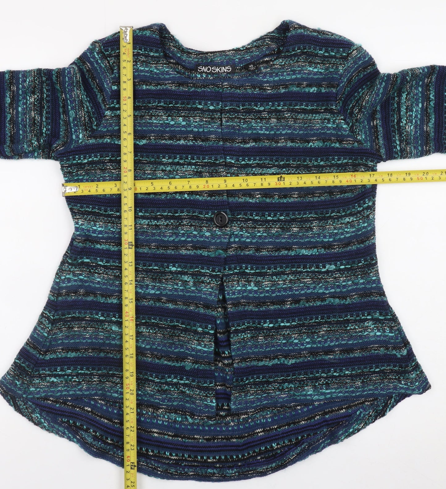 Sno Skins Women's Blue Striped Wool Blend Cardigan XS