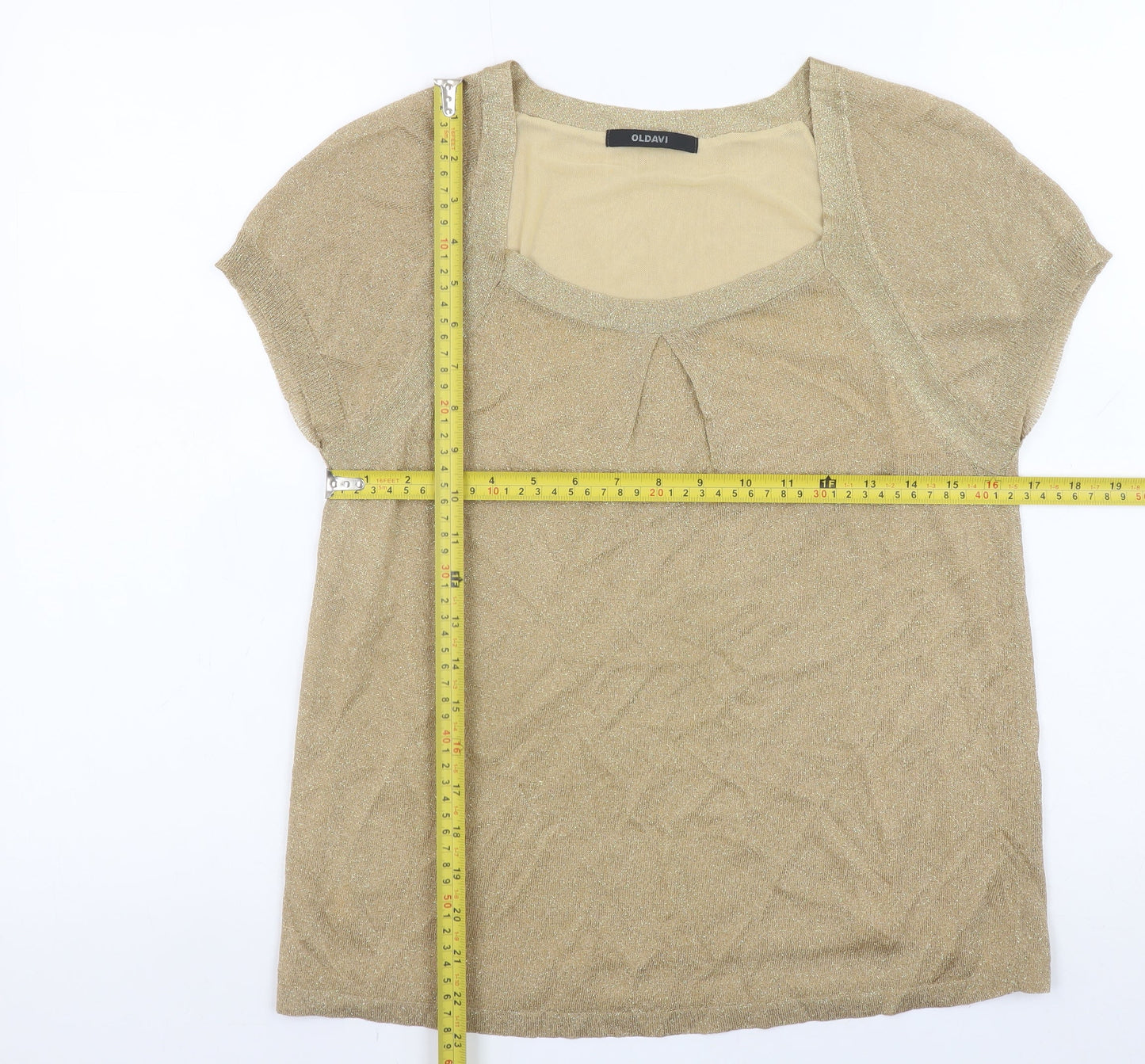 OLDAVI Women’s Gold Short Sleeve Blouse Size 18 Viscose Knit