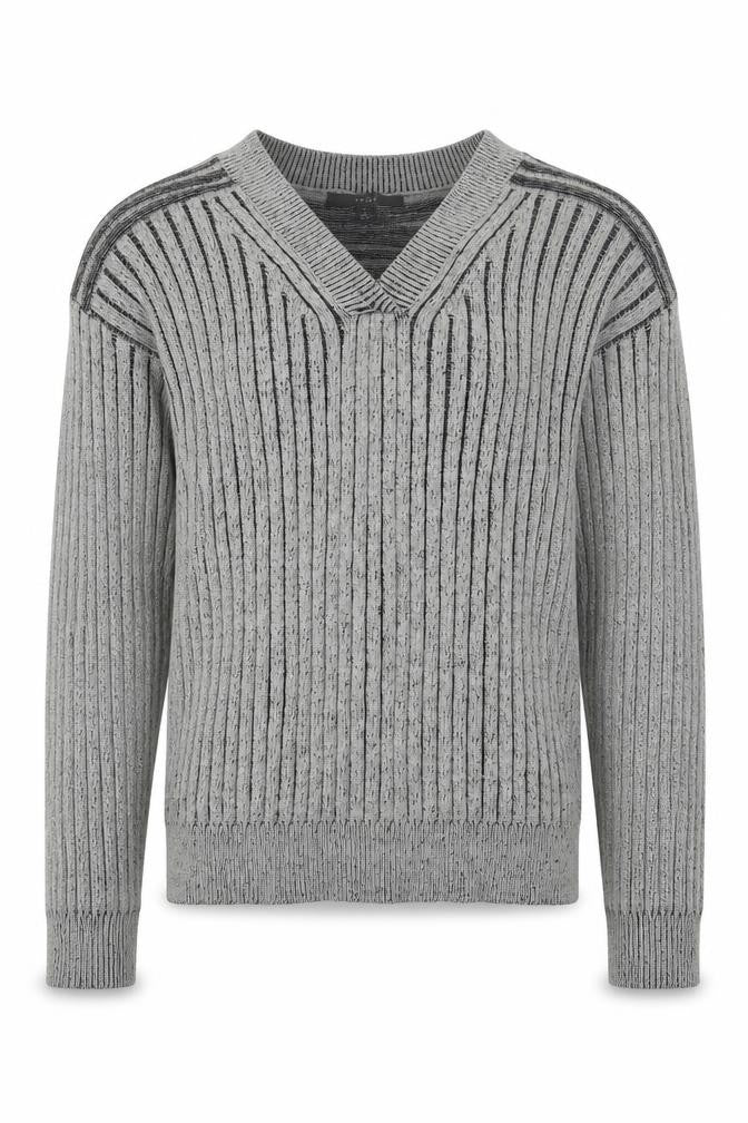 Next Mens Grey Ribbed Knit V-Neck Jumper Size S