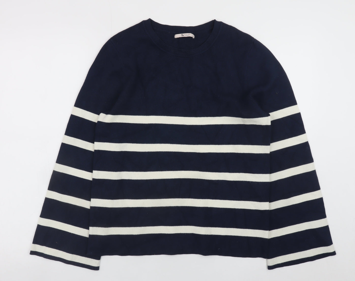 Tu Women Blue White Striped Crew Neck Long Sleeve Jumper Size 8