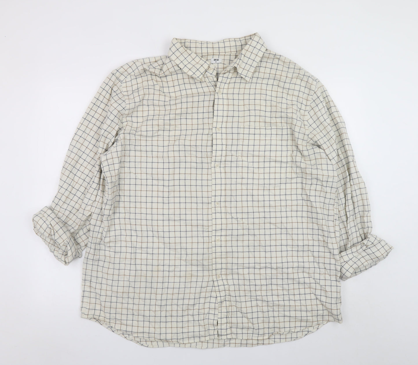 Uniqlo Men Beige Check Cotton Button-Up Shirt XXL