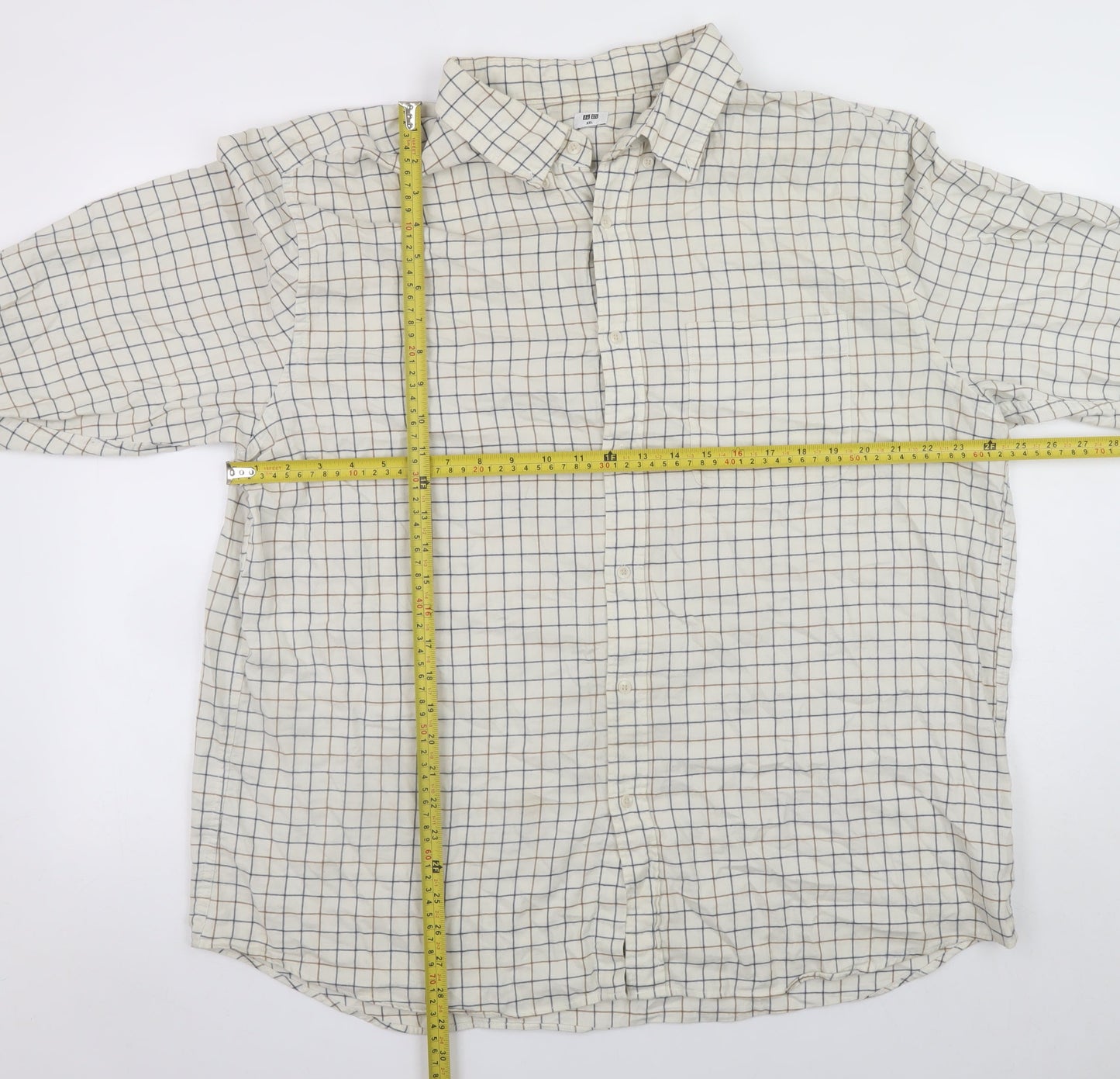 Uniqlo Men Beige Check Cotton Button-Up Shirt XXL
