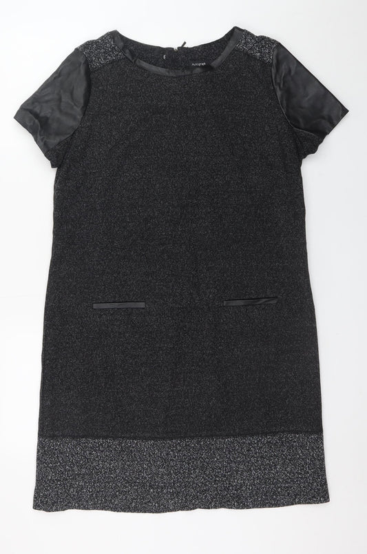 Marks and Spencer Women Black Shift Dress UK 14 Short Sleeve