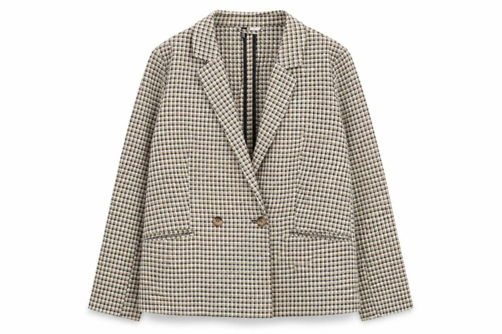 H&M Women Beige Check Blazer Jacket Size S Classic Mid-Length