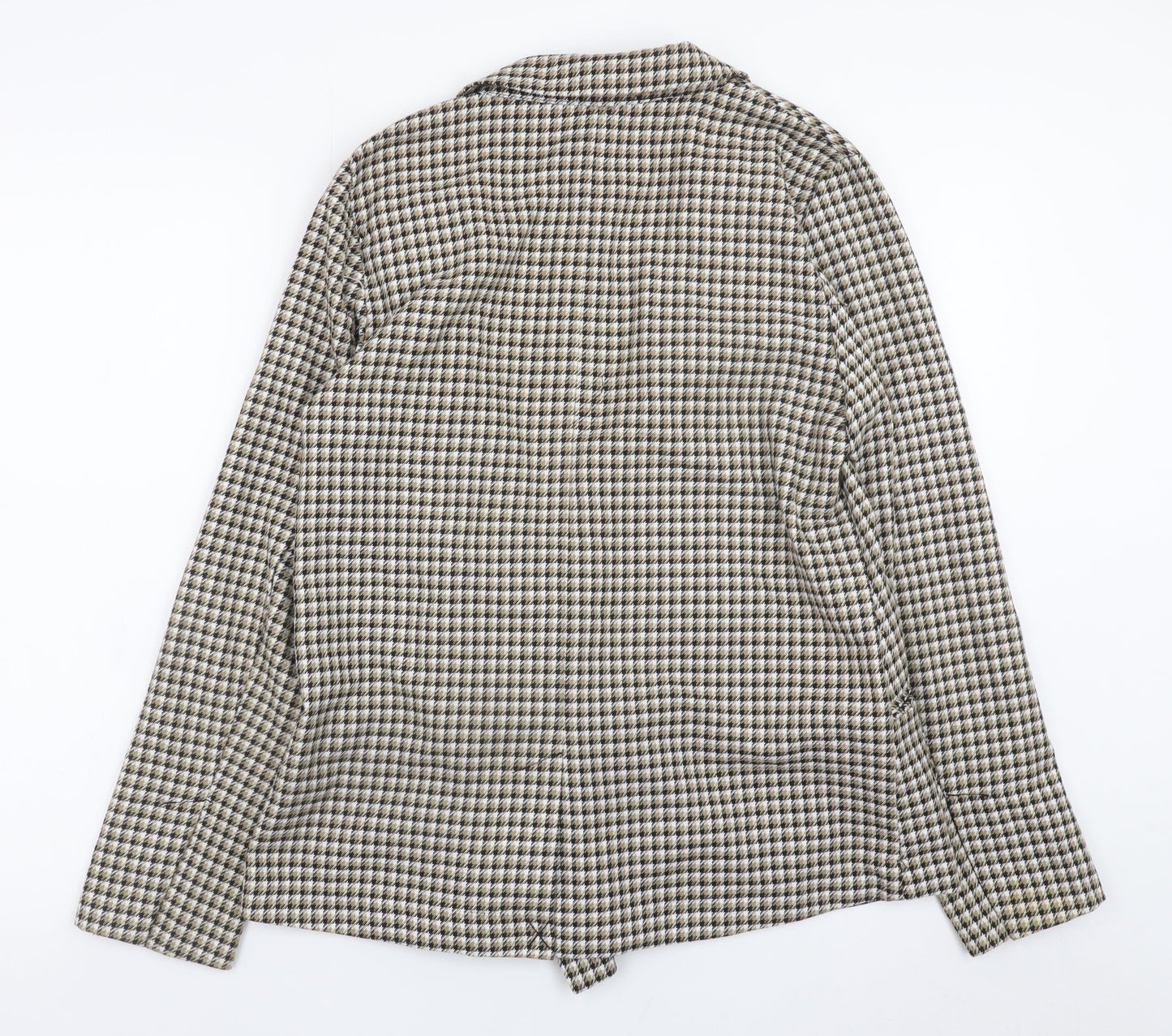 H&M Women Beige Check Blazer Jacket Size S Classic Mid-Length