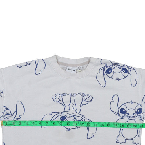 Disney Women White Stitch Print Pullover Sweatshirt XS