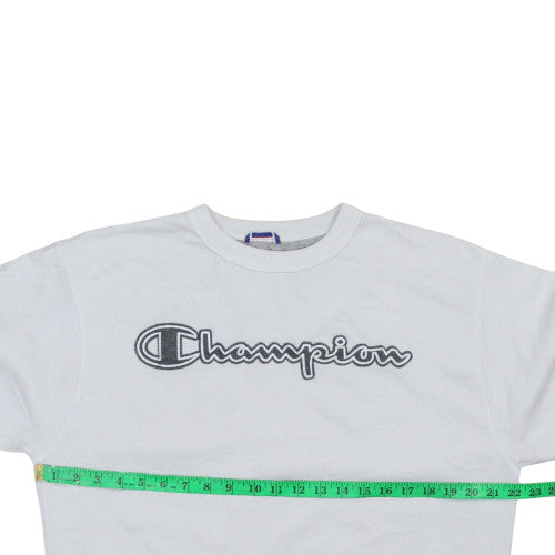 Champion Men's White Pullover Sweatshirt M Crew Neck Fleece Logo