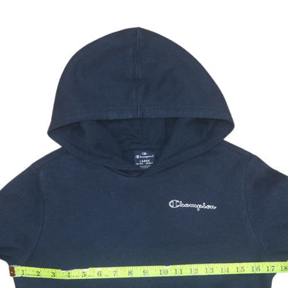 Back view of Champion boys’ navy blue pullover hoodie l 11-12y cotton blend