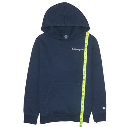 Close-up detail of Champion boys’ navy blue pullover hoodie l 11-12y cotton blend
