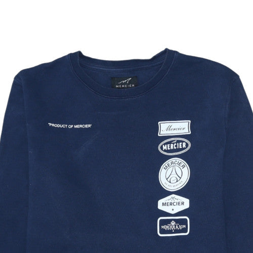 Mercier Mens Navy Blue Crew Neck Sweatshirt Size L Graphic Print