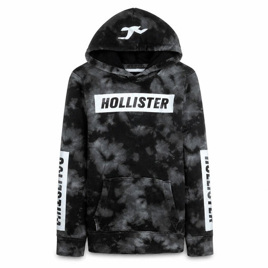 Hollister Mens Black Tie Dye Pullover Hoodie Size M Fleece Sweatshirt