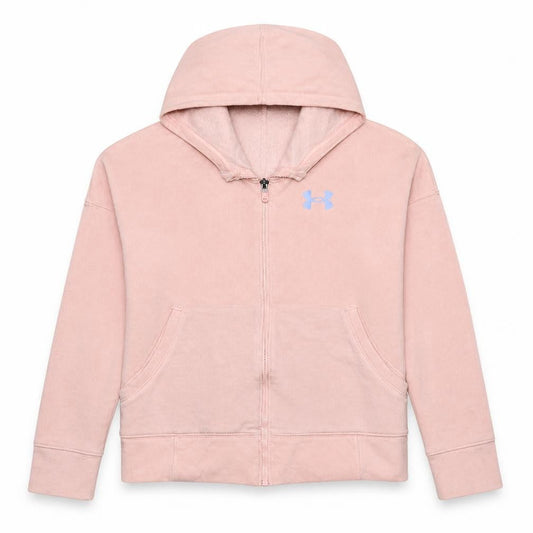 Front view of Under Armour girls’ pink full zip hoodie yxl, size 158-170, coldgear fleece
