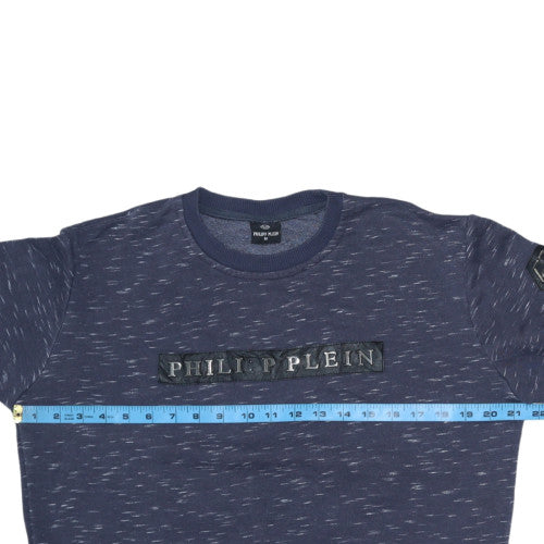 Philipp Plein Men's Blue Logo Crew Neck Pullover Sweatshirt M