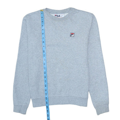 Close-up detail of Fila men’s grey small crew neck pullover sweatshirt