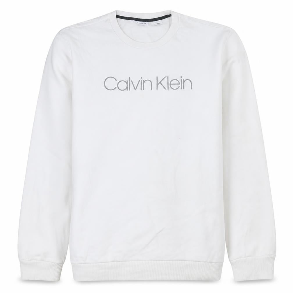 Calvin Klein Men's White XL Crew Neck Logo Pullover Sweatshirt