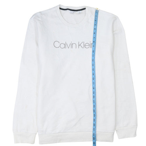 Calvin Klein Men's White XL Crew Neck Logo Pullover Sweatshirt