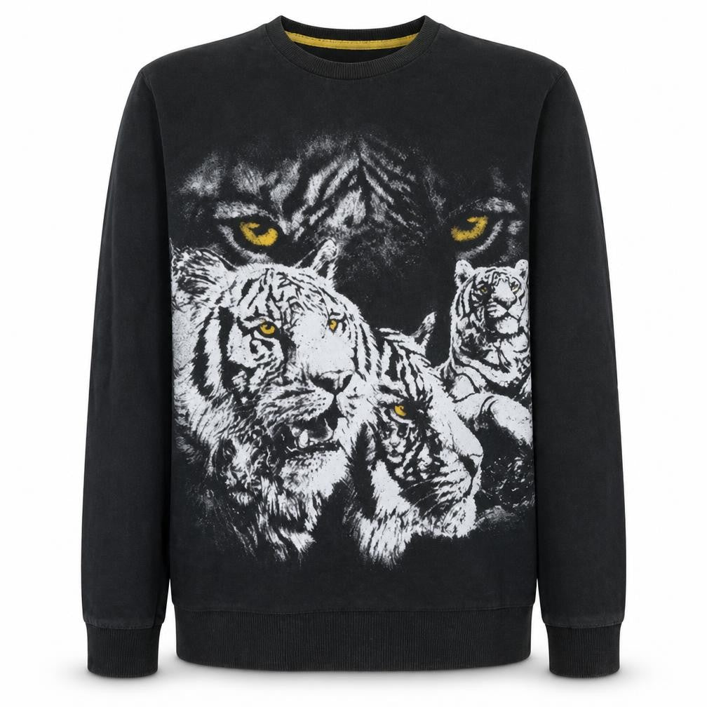 Topman Men's Black Tiger Graphic Sweatshirt L Regular Fit