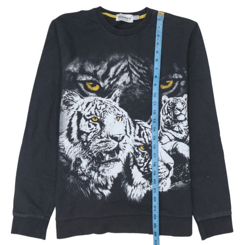 Topman Men's Black Tiger Graphic Sweatshirt L Regular Fit
