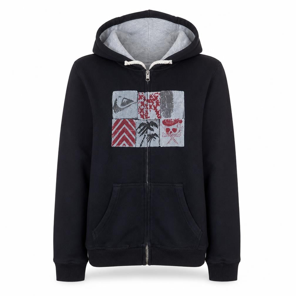 Quiksilver Womens Black Full Zip Hoodie Size 14 Graphic Print