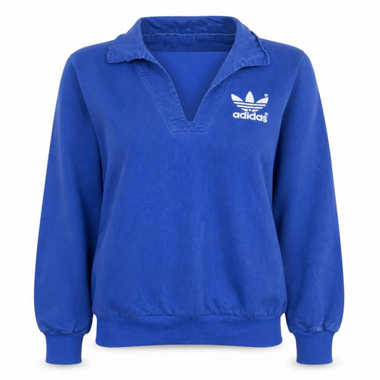 Adidas Womens Blue Henley Pullover Sweatshirt Size 14 Classic Cotton Logo