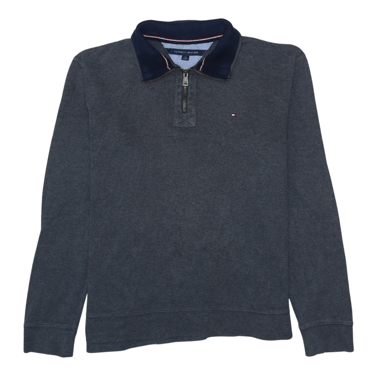 Tommy Hilfiger Mens Grey 1/2 Zip Collared Cotton Jumper L