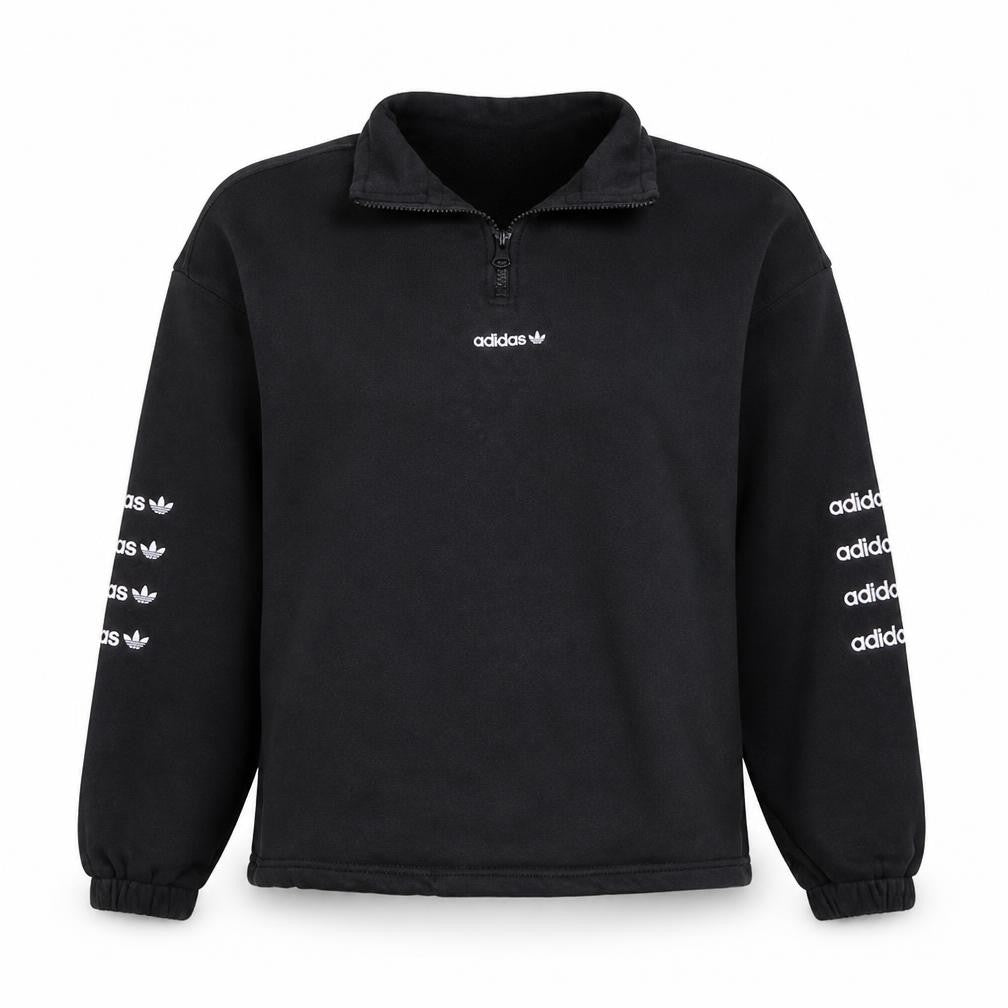 Adidas Women Black 1/4 Zip Pullover Sweatshirt UK 12 Logo Print