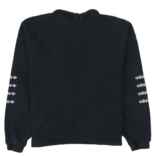Adidas Women Black 1/4 Zip Pullover Sweatshirt UK 12 Logo Print