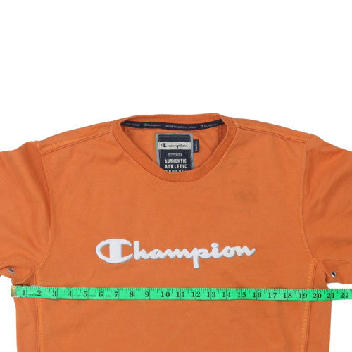 Champion Mens Orange Crew Neck Sweatshirt Medium Pullover Logo Athletic