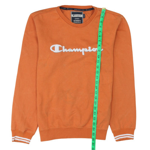 Champion Mens Orange Crew Neck Sweatshirt Medium Pullover Logo Athletic