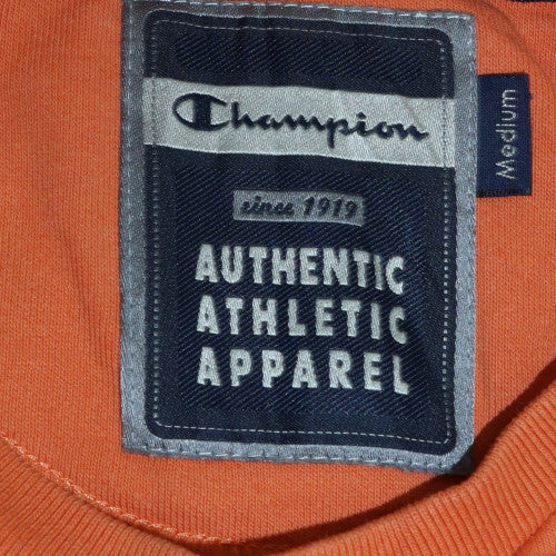 Champion Mens Orange Crew Neck Sweatshirt Medium Pullover Logo Athletic