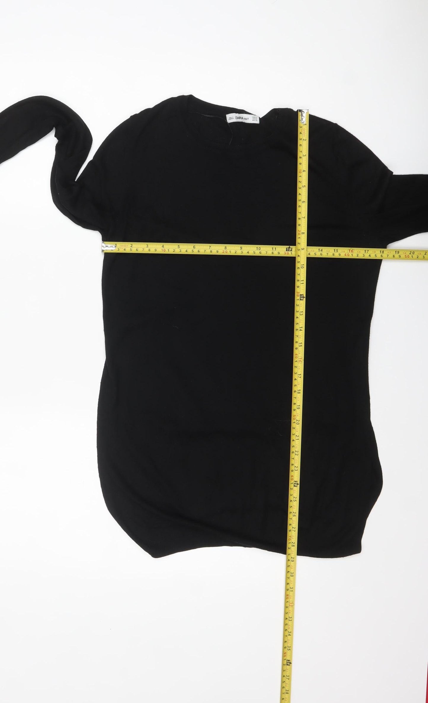 Zara Women Black Cotton Knit Long Sleeve Pullover Jumper Size 12