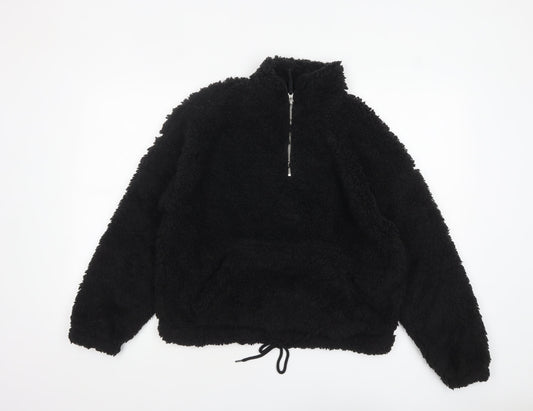 New Look Women Black Fleece 1/2 Zip Pullover Hoodie Size M
