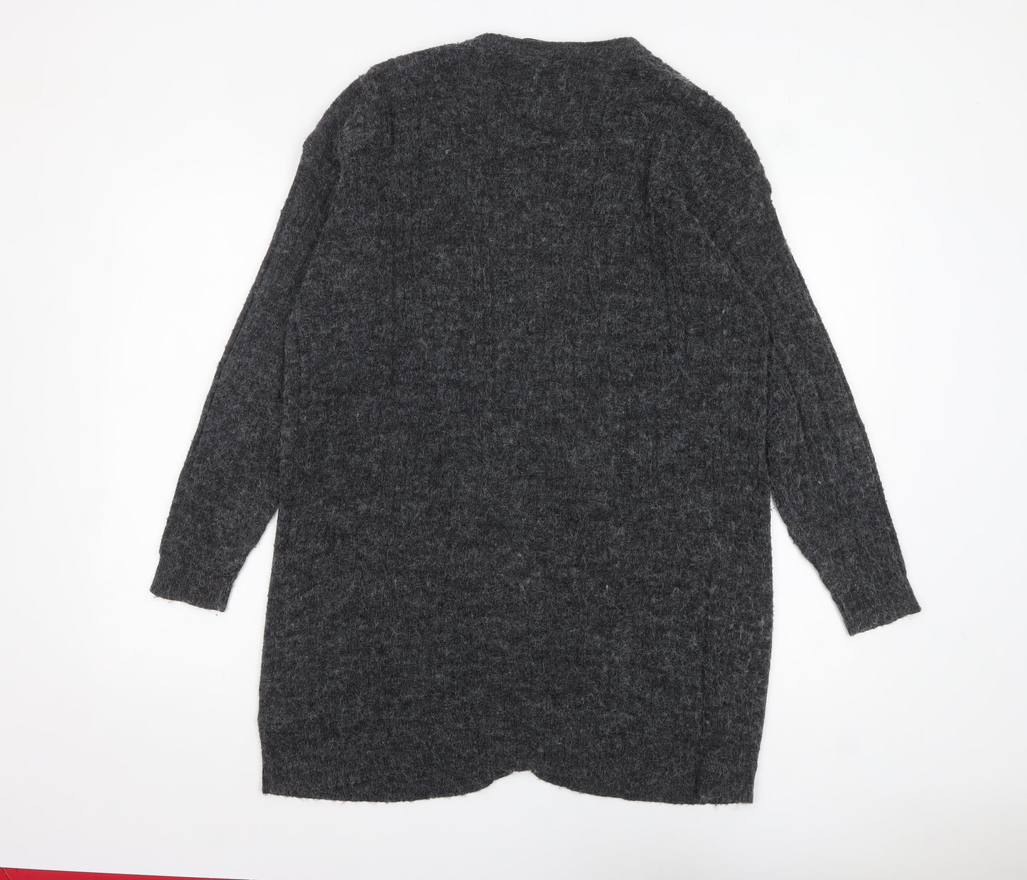 Fransa Women Grey Long Sleeve Open Front Knit Cardigan L