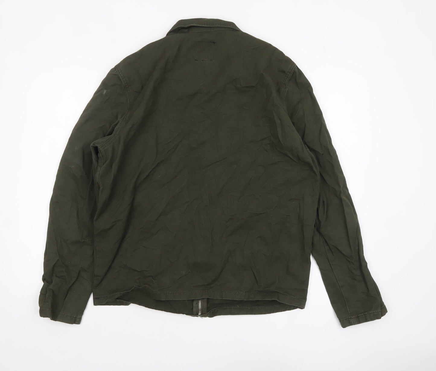 boohooMAN Men's Green Cotton Military Jacket L Regular Zip Pockets