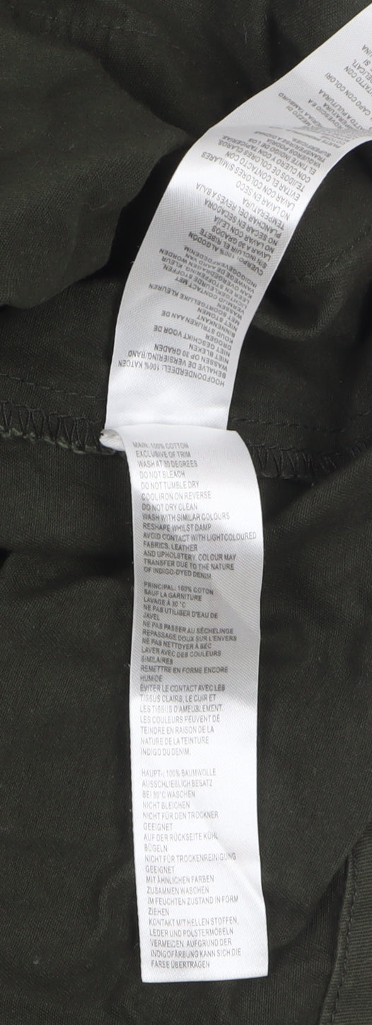 boohooMAN Men's Green Cotton Military Jacket L Regular Zip Pockets