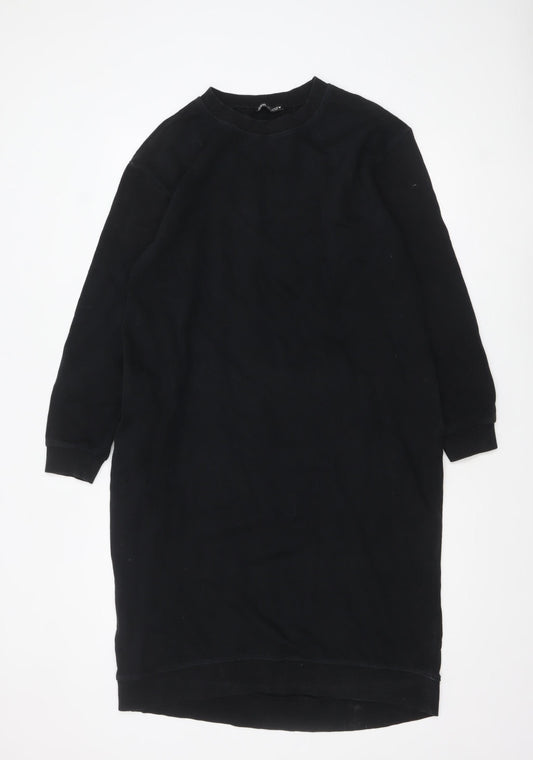 Zara Women Black Size 12 Long Sleeve Cotton T-Shirt Dress