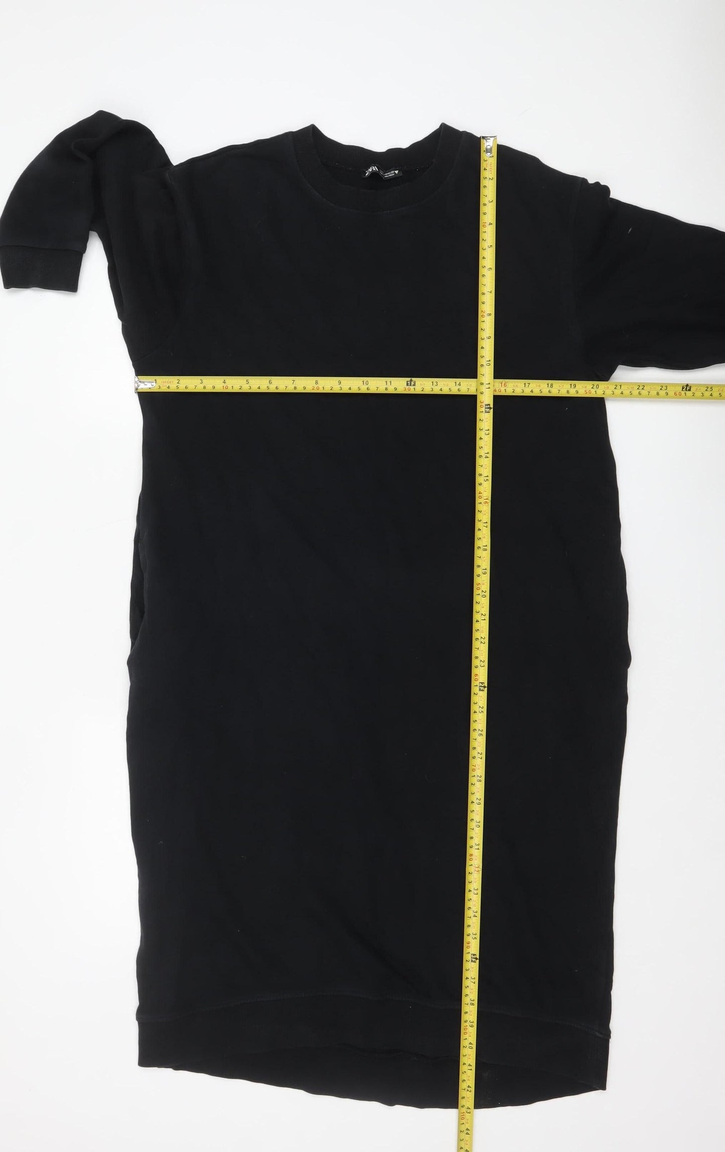 Zara Women Black Size 12 Long Sleeve Cotton T-Shirt Dress