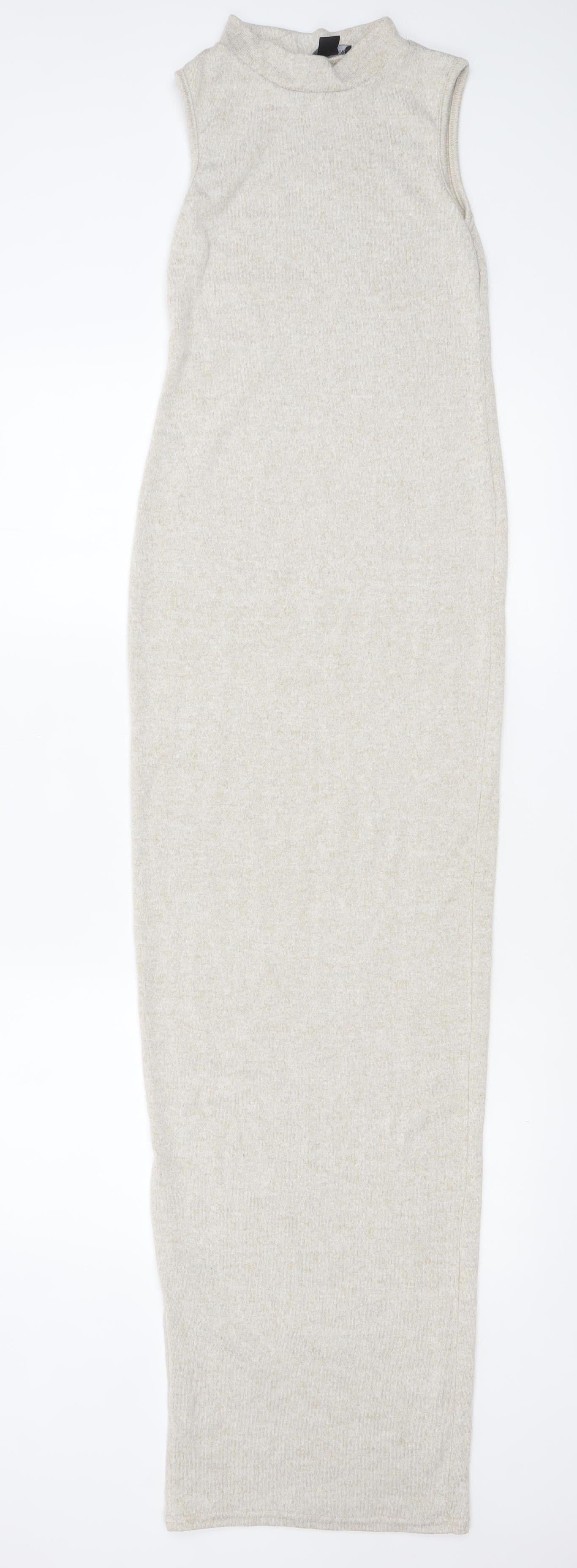 PrettyLittleThing Women Beige Size 8 Long Bodycon Knit Dress
