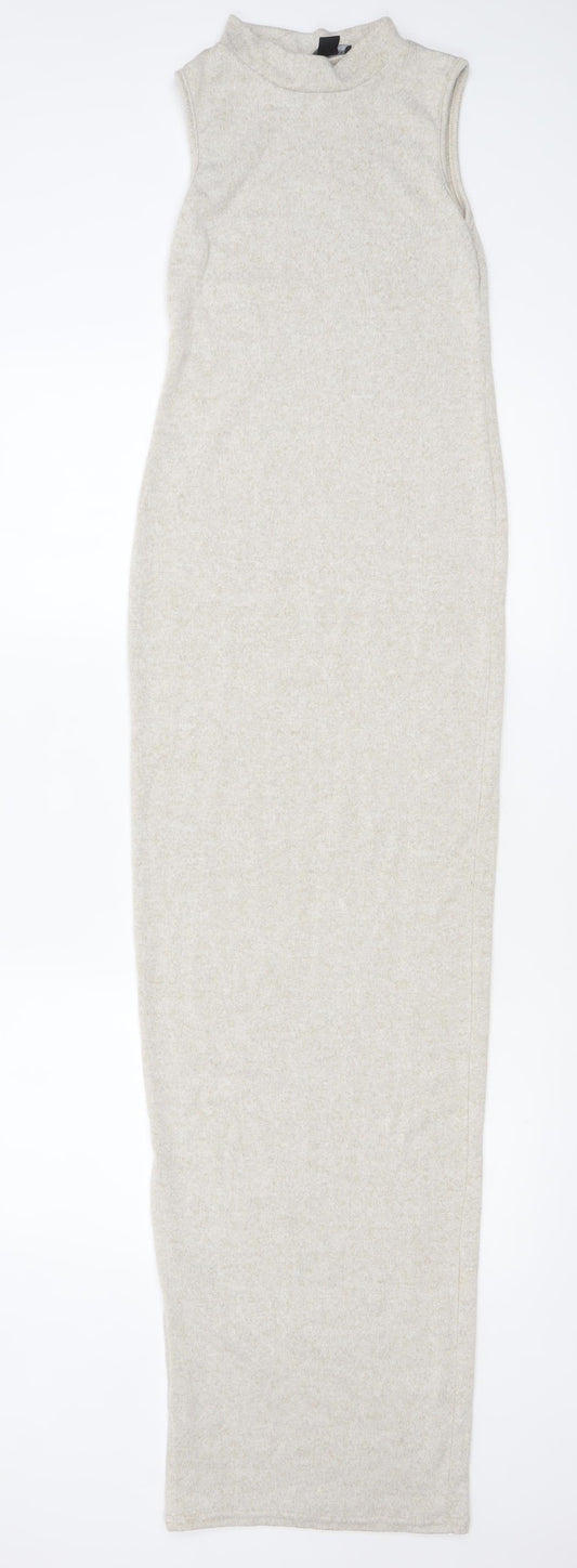 PrettyLittleThing Women Beige Size 8 Long Bodycon Knit Dress
