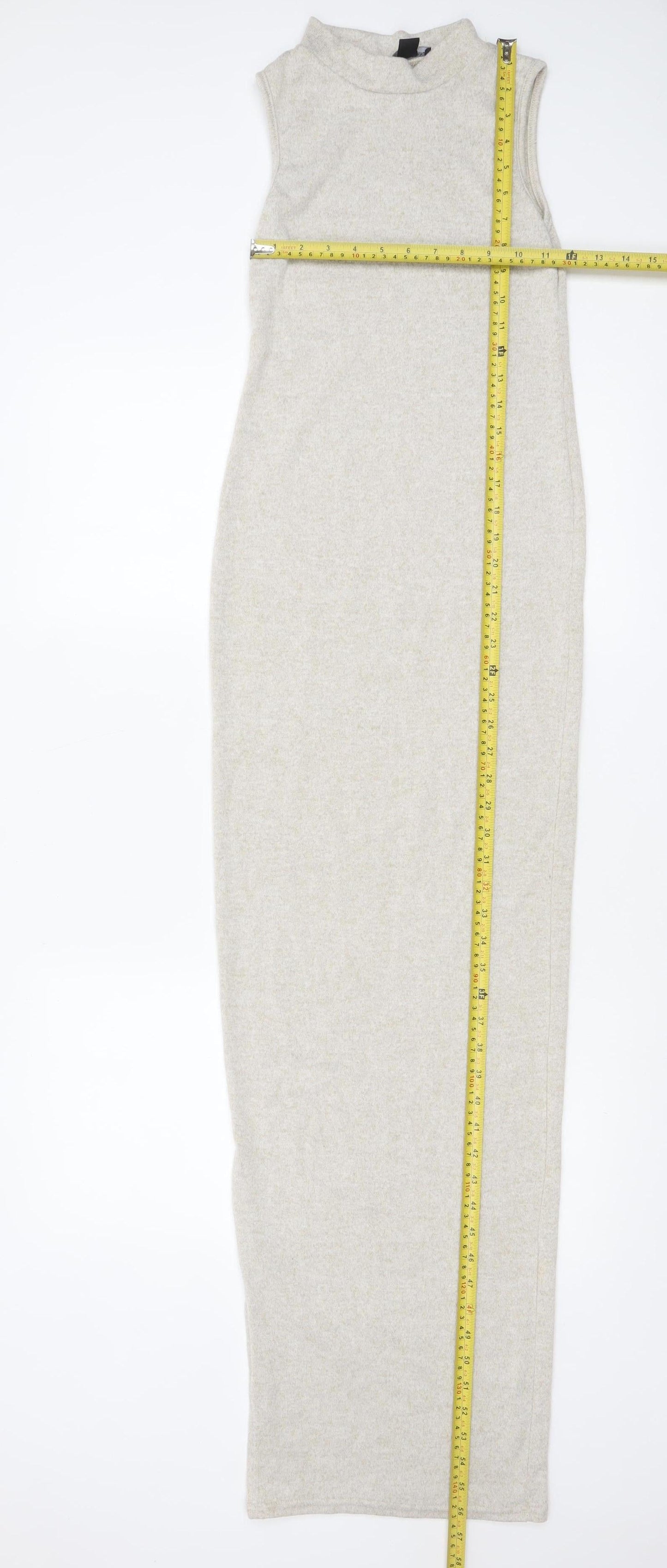 PrettyLittleThing Women Beige Size 8 Long Bodycon Knit Dress