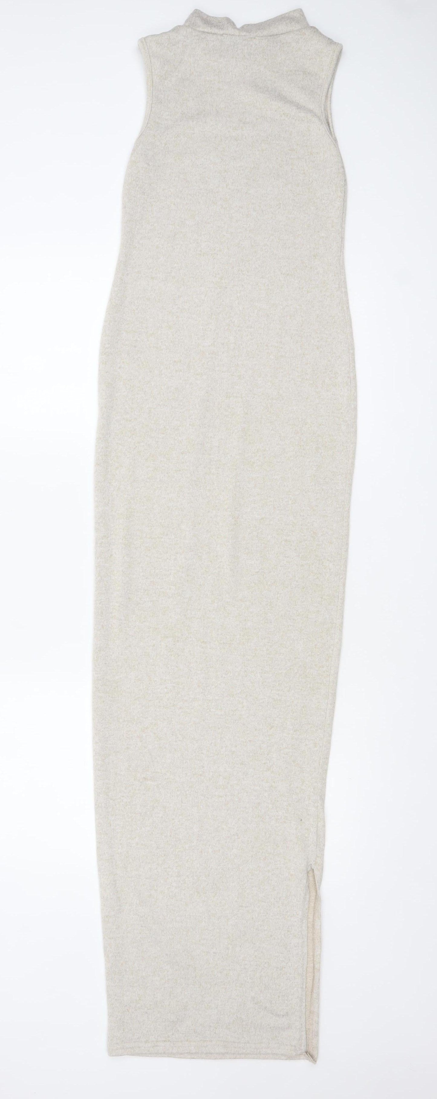 PrettyLittleThing Women Beige Size 8 Long Bodycon Knit Dress