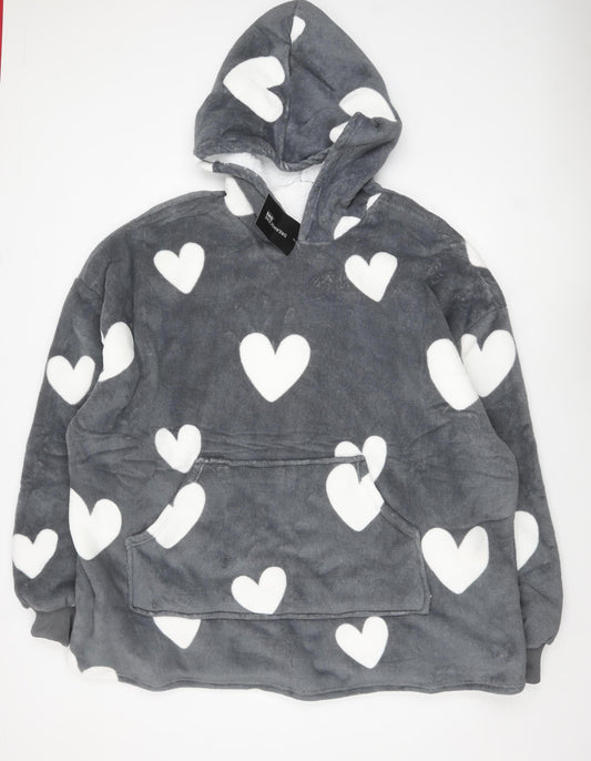 Dreamscene Women Grey Heart Fleece Hooded Robe OHS One Size