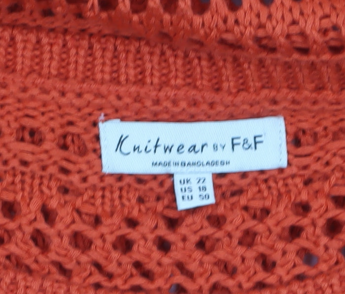 F&F Women Orange Open Knit Sleeveless Cotton Jumper Size 22